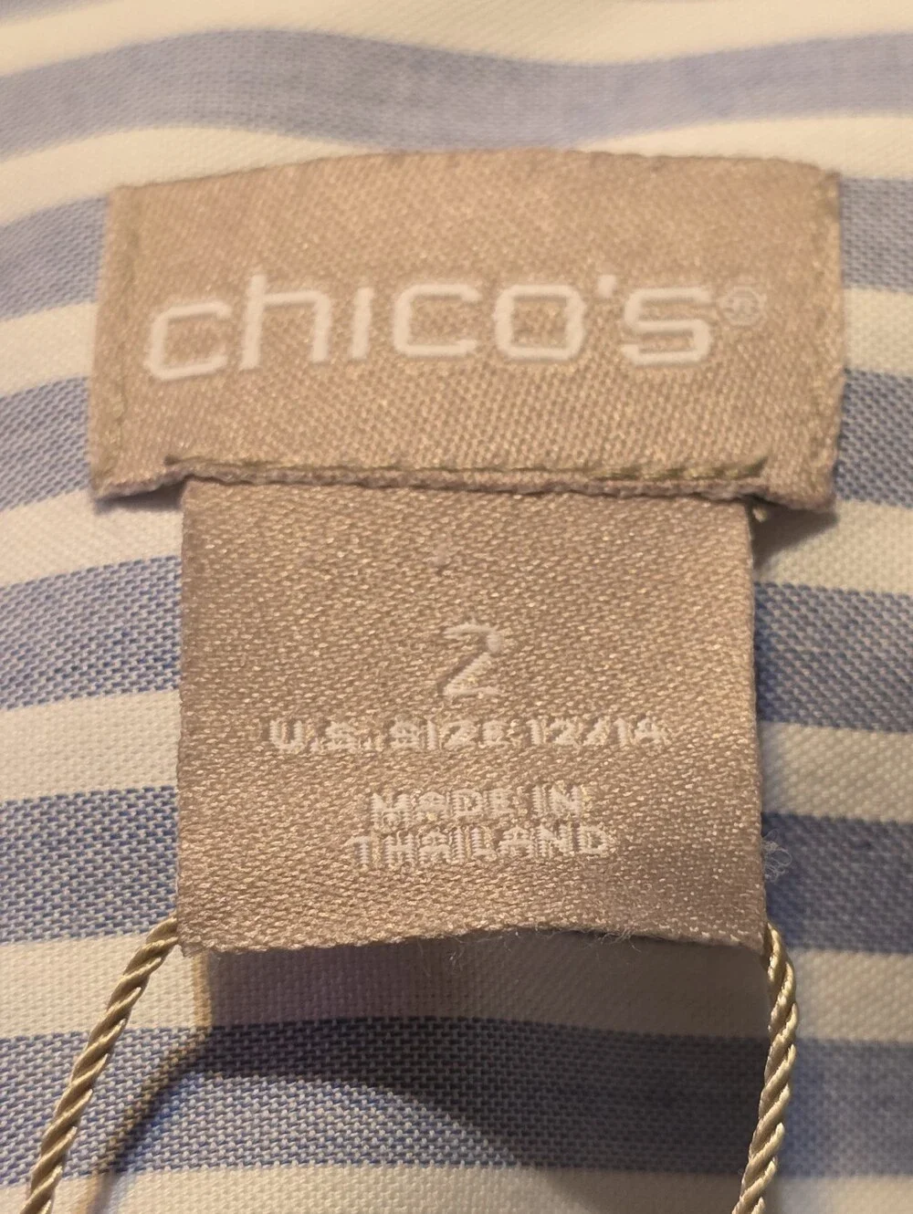 Chico's No Iron Stretch Striped Shirt Light Blue & White Size 2= 12/14 - Picture 10 of 16